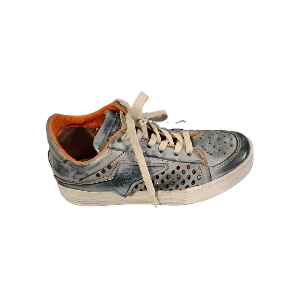 AS98 Distressed Perforated Leather Sneakers Grey Tan Platform Size 37 US 7